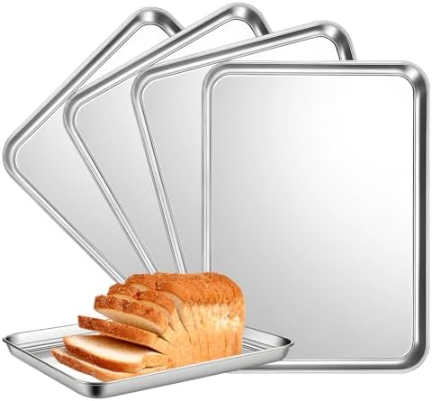 4 Pack Quarter Sheet Pan, Oven Tray, Stainless Steel Baking Sheet Pan