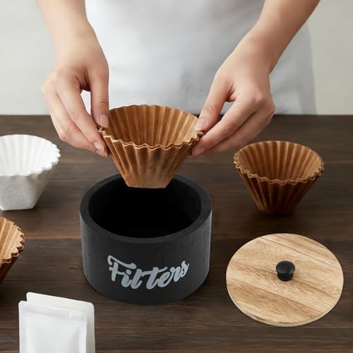Wooden Coffee Filter Holder with Lid, Round Coffee Filter Storage
