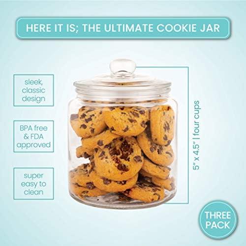 Set of 3 Glass Jar with Lid 1 Liter | Airtight Glass Storage Container
