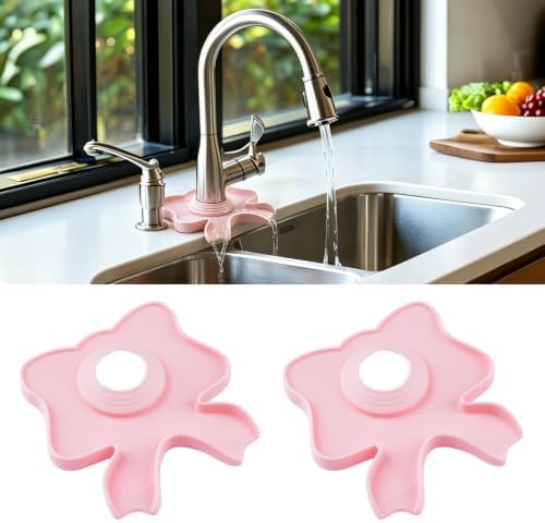 INCREWAY Pink Bow Silicone Faucet Splash Guard Mat 2PCS, Sink Faucet