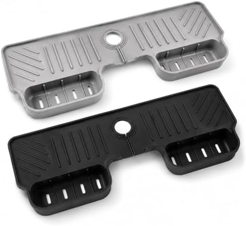 Silicone Faucet Splash Guard Mat 2 Pack – Single Hole, Black & Gray