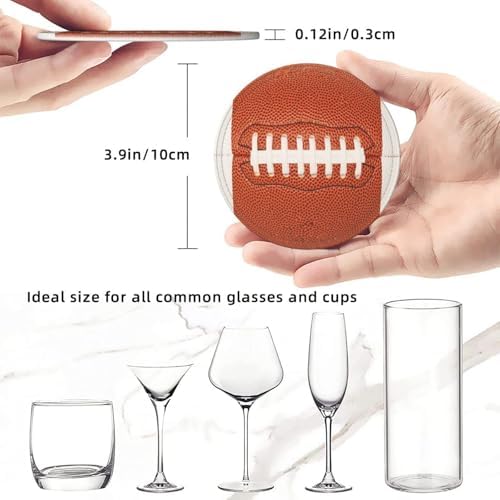 Football Coasters for Drinks with Holder Round Leather Coasters Set of