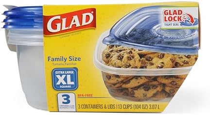 Glad GladWare XL Square Food Storage Containers, 104 Oz, 3 Count