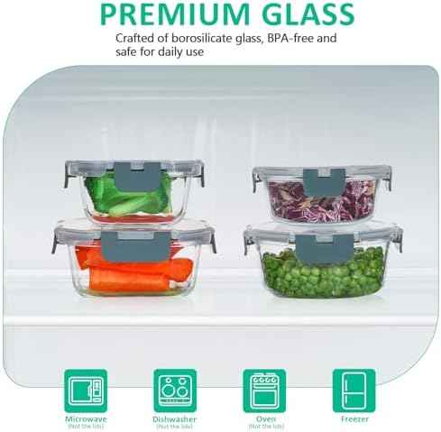 KOMUEE 24-Piece Glass Food Storage Containers Set, Gray