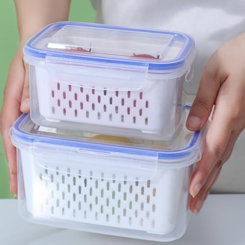 2 Pack Fruit Storage Containers with Removable Drain Basket Lid