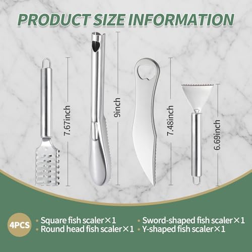 4 PCS Fish Scaler, Stainless Steel Fish Scale Remover, Fish Descaler
