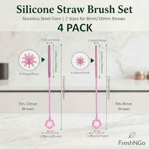 FreshNGo 4-Pack Silicone Straw Cleaner Brush for Tumbler, Pink