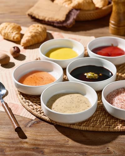 famiware Ceramic Soy Sauce Dish, 4oz Dipping Bowls Set of 6, White