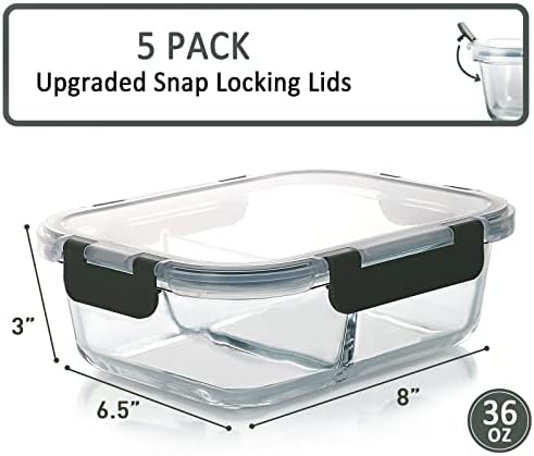 M MCIRCO 5-Pack 36 oz Glass Meal Prep Containers with Lids