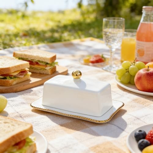 HAN SHENG Elegant Ceramic Covered Butter Dish with Lid Butter Storage