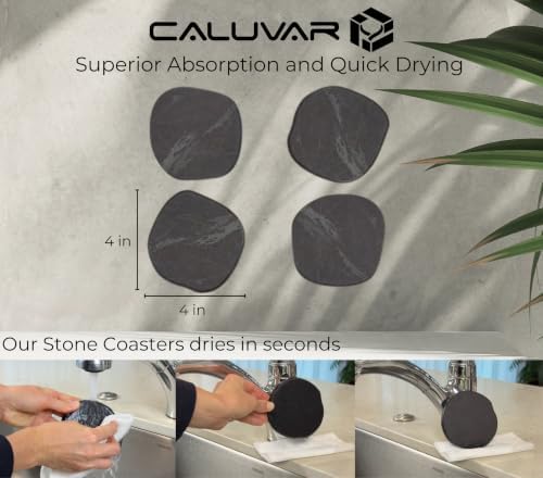 Marble Stone Coasters Set of 4 Slate, Absorbent Coasters for Drinks