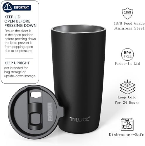 TILUCK 20 oz Insulated Coffee Tumbler with BPA-Free Lid