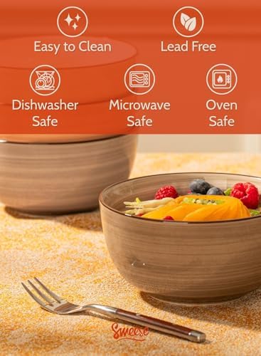 Sweese 20 Oz Porcelain Cereal Bowls - Multicolor Set of 6, Dishwasher