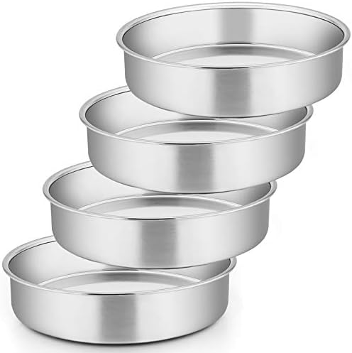 E-far 8 Inch Cake Pan Set of 4, Stainless Steel Round Layer Cake