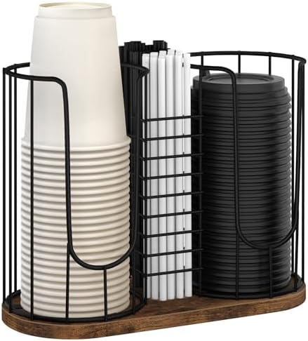 Coffee Cup Holder for Countertop, Plastic Cup and Lid Dispenser