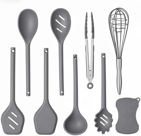 Silicone Kitchen Utensils Set, 9 PCS, Gray