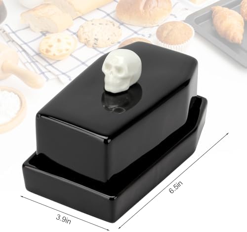 Ceramic Butter Dish with Lid Set Gothic Skull Shape Butter Container
