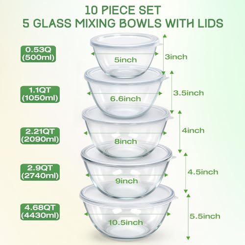 Glass Mixing Bowls with Lids Set of 5