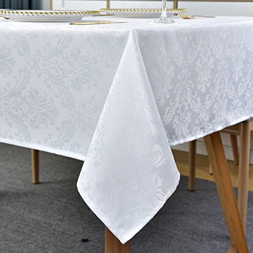 SASTYBALE White Tablecloth Rectangle 60 x 84 Inch Jacquard Tablecloth