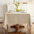 Heavyweight Polyester Square Tablecloth with Tassels, Warm Beige, 55 x