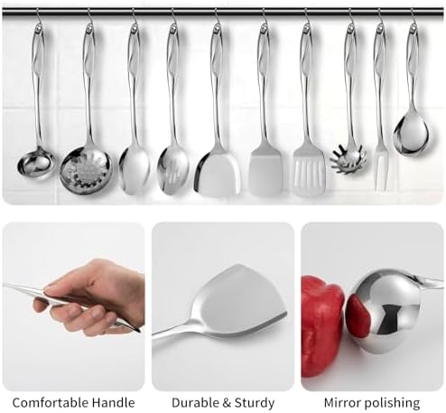 304 Stainless Steel Kitchen Utensils Set, 10 Pcs Metal Cooking