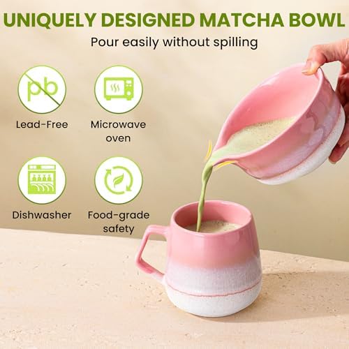 Matcha Whisk Set, Matcha Kit with 18 oz Ceramic Bowl, 100-Prong Bamboo