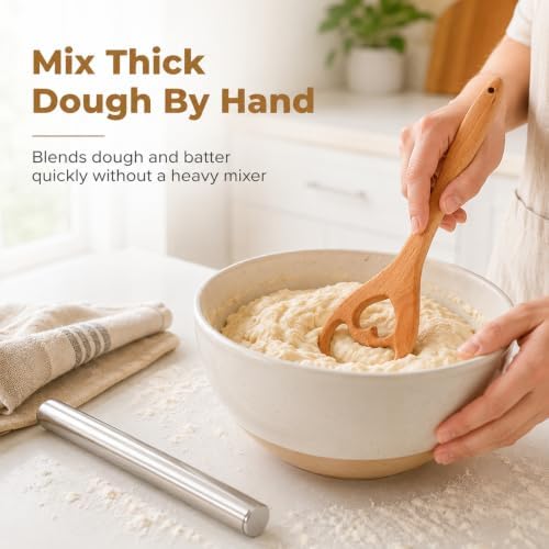 13 Inch Danish Dough Whisk, Wooden Dough Mixer for Sourdough Bread