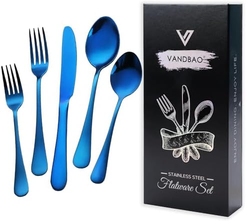 Blue Silverware Set Flatware Cutlery - 20 Pieces Stainless Steel