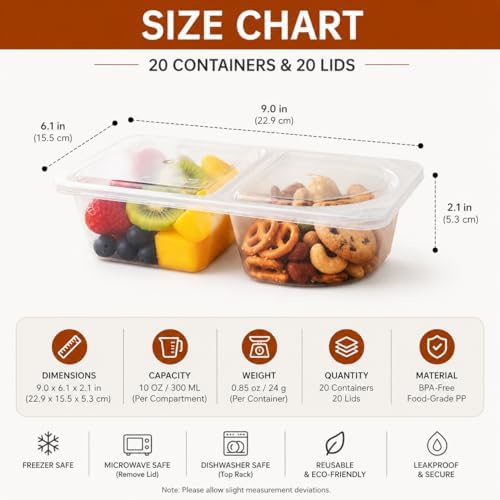 10 OZ (300ml) Snack Containers with Lids,20-Pack Reusable Double
