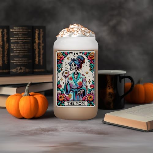 Fairy's Gift Skeleton Mom Iced Coffee Cups, Cute 16oz Frosted Glass