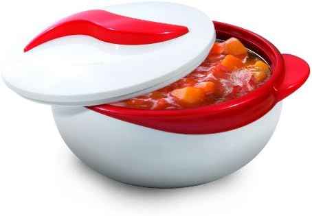 Pinnacle Insulated Casserole Dish with Lid 2.6 qt. Hot Pot Food Warmer/Cooler –Great Thermal Soup/Salad Serving Bowl- Stainless Steel Hot Food Container–Best Gift Set for Moms –Holidays Red/white