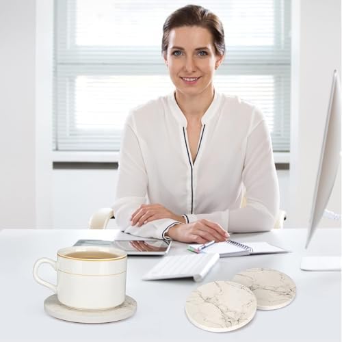 White Marble Coasters Set of 6 Absorbent Ceramic Cute Drink Coaster