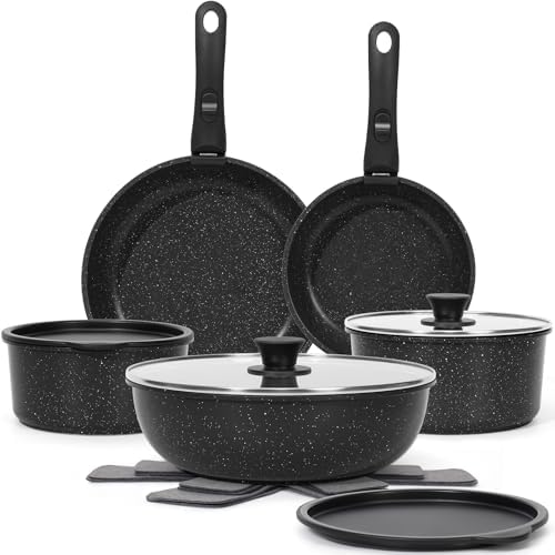 SODAY 15Pcs Pots and Pans Set Non Stick, Detachable Handle, Induction