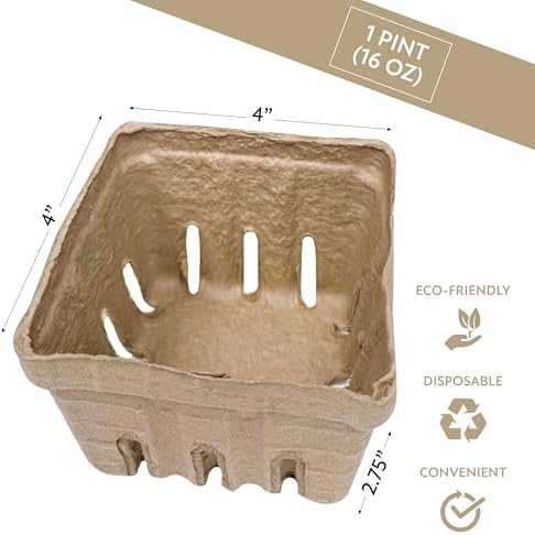 40 Pack Natural Berry Basket 1 Pint, Pulp Fiber Vented Produce