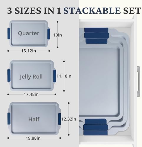 BRONYPRO Non Stick Ceramic Baking Sheet Pan Set of 3, Natural Non