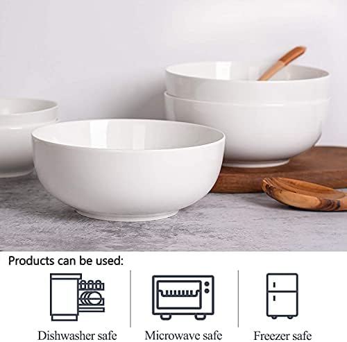 DELLING 8" Large Salad Serving Bowls Set, 60 Oz Porcelain White Soup