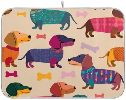 OTVEE Sweater Dog Pattern Dish Drying Mat for Kitchen Counter