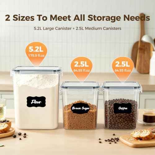 3-Pack Airtight Food Storage Containers, BPA-Free Stackable Cereal