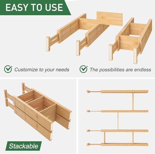 Bamboo Kitchen Drawer Dividers 4-Pack – Adjustable Expandable 17–22