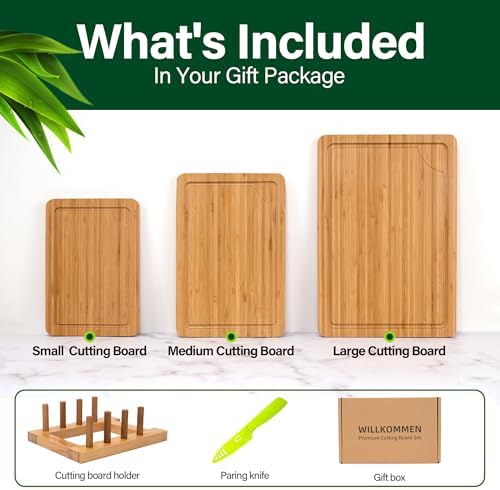 3-Piece Bamboo Cutting Boards and 1-Piece Rectangular Divided Wood