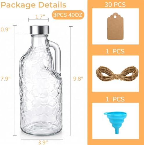 3 Pack 40 Oz Clear Glass Pitchers with Lid, Leak Proof