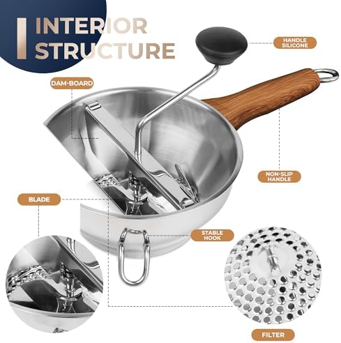 Stainless Steel Food Mill With 3 Milling Discs,Ergonomic design Rotary