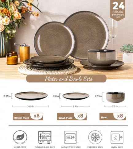 LERATIO Ceramic Dinnerware Sets for 8,24-Pcs Porcelain Plates and Bowls Set