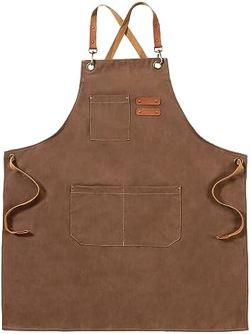 Chef Canvas Aprons with 3 Large Pockets Adjustable Strap for Men Women