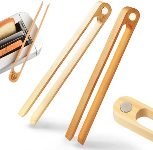 Magnetic Bamboo Toaster Tongs, Set of 2