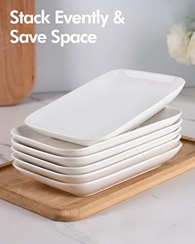 DELLING 8 Inch Rectangular Appetizer Plates Set of 6, Porcelain Salad