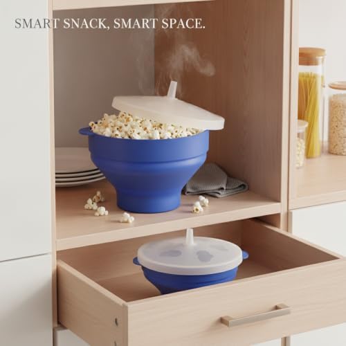 Save Cabinet Space with Collapsible Silicone Snack Bowl and Lid