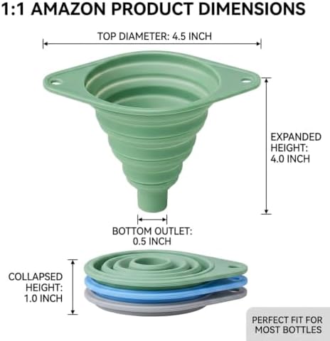 Kitchen Funnel Set 3 Pack, Silicone Collapsible Funnel Set (3pcs)