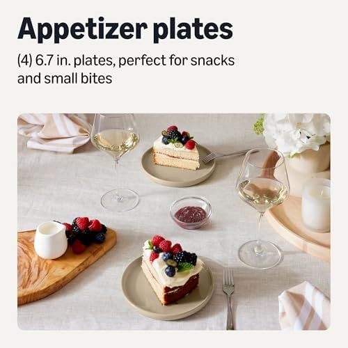 Amazon Basics Glazed Stoneware Appetizer Plates, Ceramic 4-Piece Set