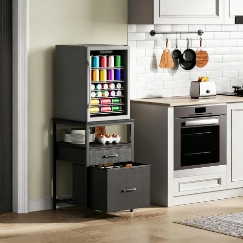 Herture Mini Fridge Stand, Small Refrigerator Stand with 3 Storage